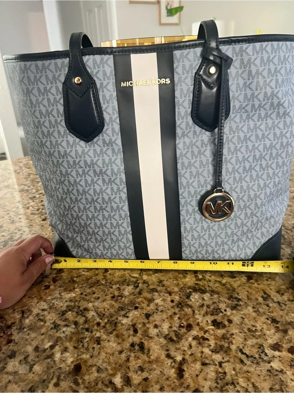 Michael Kors Gray, Black & White Signature Stripe Tote
